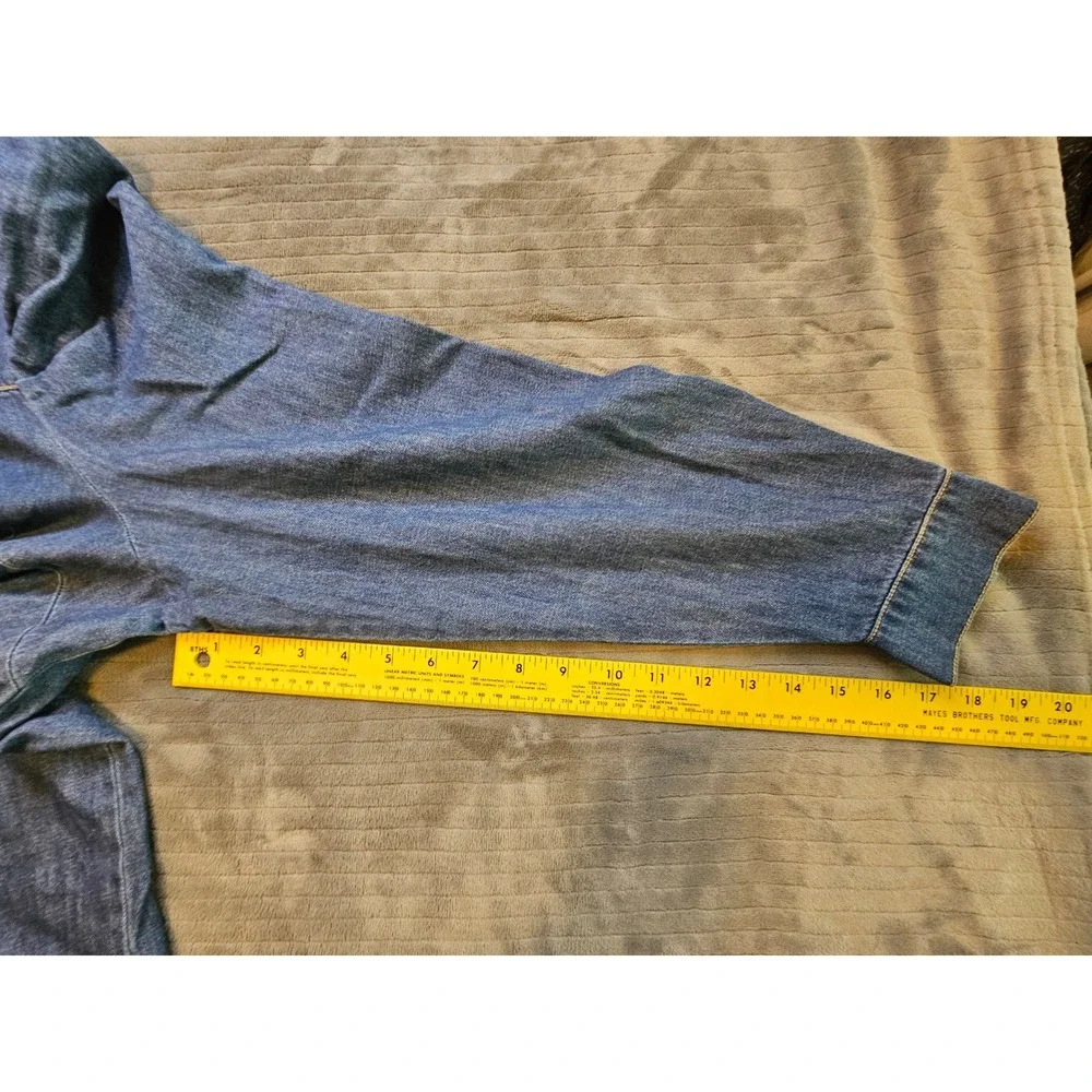 Boden Denim Blouse Medium Wash Puff Shoulder Button Front Top US 20-22